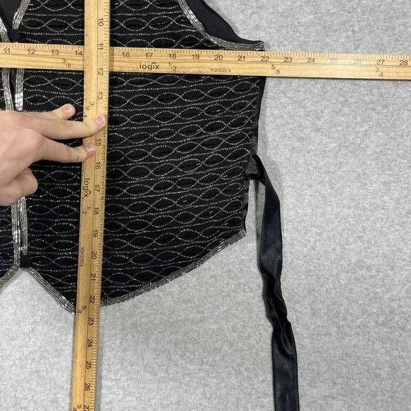 Amanda Smith L Pure Silk Black Beaded Dressy Vest Button Fairygoth Gothic Fairy - Picture 6 of 7